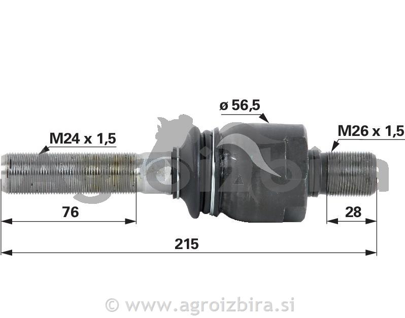 ZGLOB VOLANA AKSIALNI M24x1.5mm - M26x1.5mm L kpl=215mm desni zunanji navoj JD